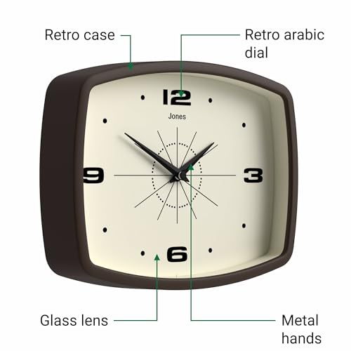 JONES CLOCKS® Movie wall Clock | Rectangular Retro Clock | 10" | Brown - color: Mocha Brown