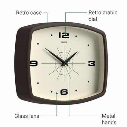 JONES CLOCKS® Movie wall Clock | Rectangular Retro Clock | 10" | Brown - color: Mocha Brown