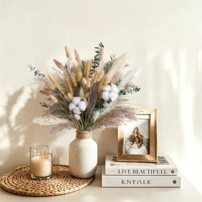 Green Dried Flower Bouquet, 10 Varieties Pampas Grass with Eucalyptus, Lavender, Cotton, Wheat & Bunny Tails, Natural Dried Flowers for Vase, Boho Farmhouse Wedding Home Decor - size: Green