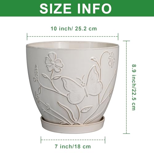 MPotTo 10 Inch Plant Pot, Ceramic Planter Pot, White - color: Butterflies and Flowers White