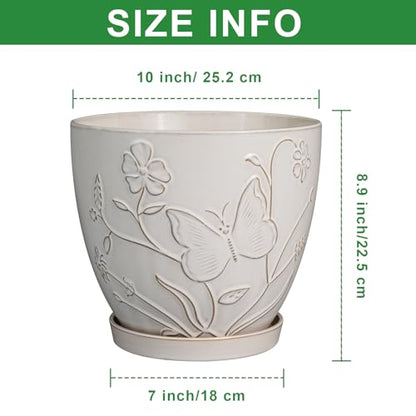 MPotTo 10 Inch Plant Pot, Ceramic Planter Pot, White - color: Butterflies and Flowers White