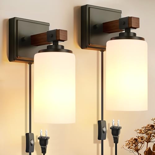 Plug in Wall Sconces Set of 2, Rustic Wall Light with On/Off Switch, 2-in-1