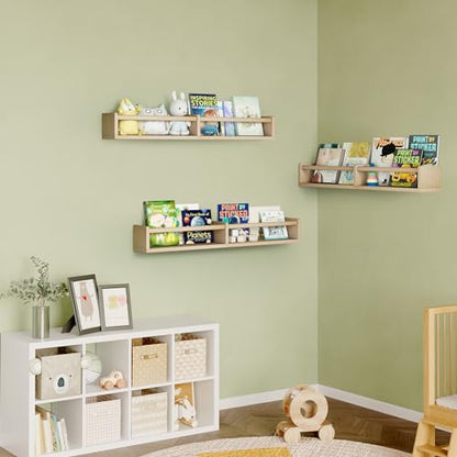 Fixwal Floating Nursery Book Shelves for Wall, 32in, Set of 3, Natural Wood - color: Natural, size: 32inches