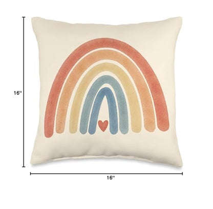 Boho Rainbow Heart Minimal Vintage Retro Stripes - Neutral Throw Pillow - size: 16x16