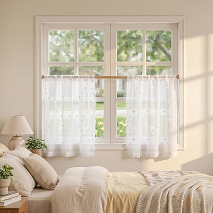 MYSKY HOME White Sheer Curtains with Pom Pom for Living Room 36x45,2 Panels - color: 1-white, size: 36"W x 45"L (Pack of 2)