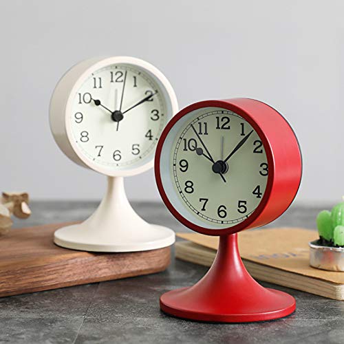 3" Round Quartz Analog Metal Alarm Clock Silent Non Ticking Desk Clock - color: Red
