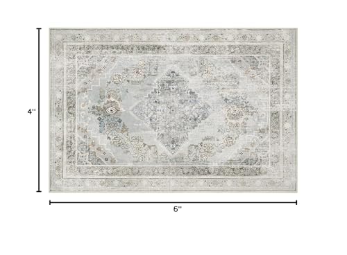 Phantoscope Washable Area Rug 4'x6' Non-Slip, Vintage Neutral Rugs for Living Room, Bedroom, Dining Room, Distressed Boho Medallion Pattern, Low-Pile Foldable Floor Carpet, Silver Grey/Taupe - color: Silver Grey/Taupe, size: 4' x 6' (Rectangular)
