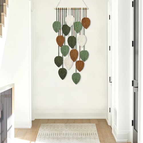 Vertical Macrame Wall Hanging Boho Home Decor Long Narrow Chic Wall Art - color: 16.5"W x 37.5"L