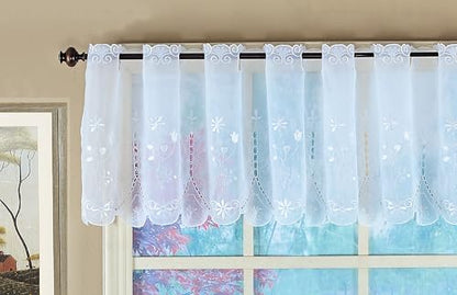 Today's Curtain, Sorento Embroidered Sheer Valance 13", White, 59"W x 13"L - color: White / White, size: 59"W x 13"L (Pack of 1)
