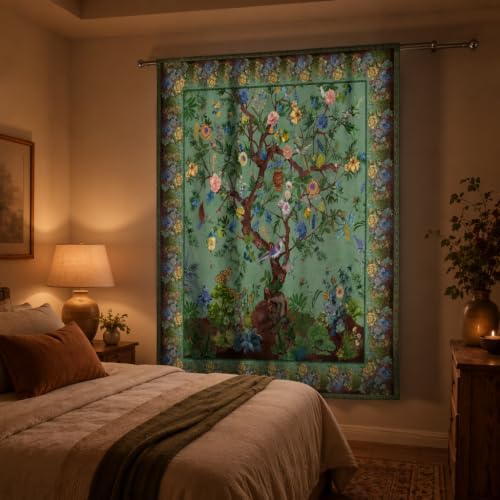 HMS Happy Memories Door Curtain, Tree of Life, 52"x84", 1 Panel - color: Green Tree of Live