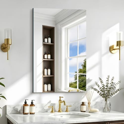 24x36 Inch Frameless Mirror, Rectangle Bathroom Mirror for Over Sink - color: Frameless, size: 36"L x 24"W