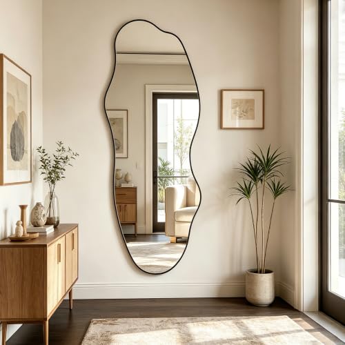 65.7"x24" Irregular Full Length Mirror, Abstract Wall Mirror - color: Black Asymmetrical