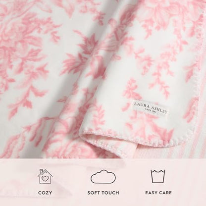 Laura Ashley - Soft Throw Blanket, Reversible Lightweight, 50 x 70 - color: Bedford Stripe Pink