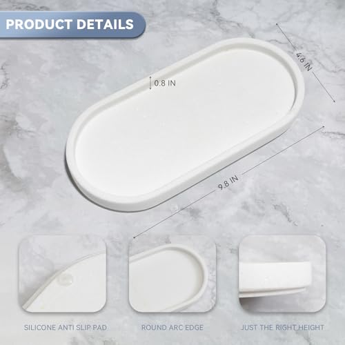CHISELED ST DF SK Elegant Ivory White Natural Marble Oval Tray 10x4.7 Inches for Bathroom Countertop, Vanity Jewelry & Perfume Organizer, Aesthetic Home Decor Accent