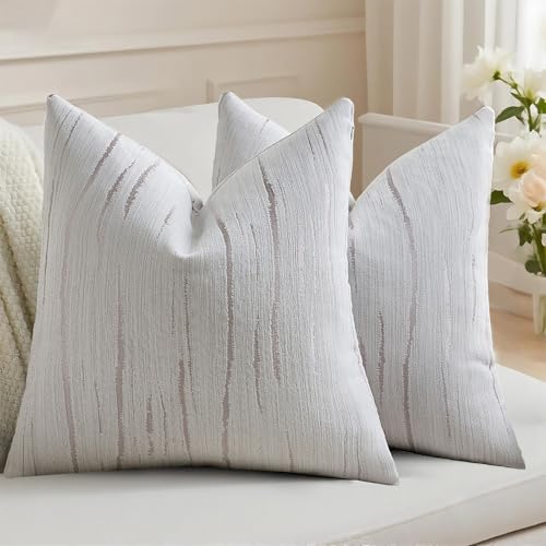 HAUSSY Pack of 2 Chenille Embossed Throw Pillow Covers 24x24 Inch, Crey - color: Grey, size: 24" x 24" (Pack of 2)