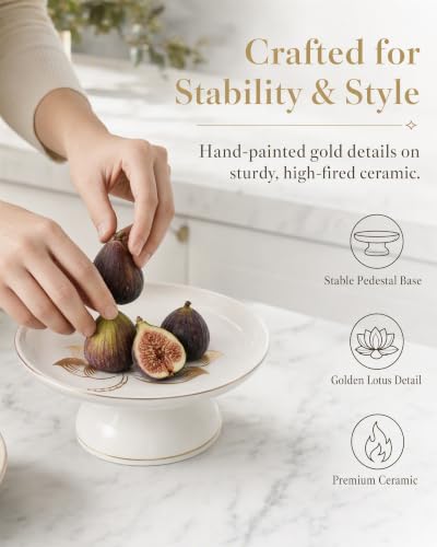 Ceramic Fruit Bowl Lotus Pattern Display Bowl for Kitchen Counter Offering