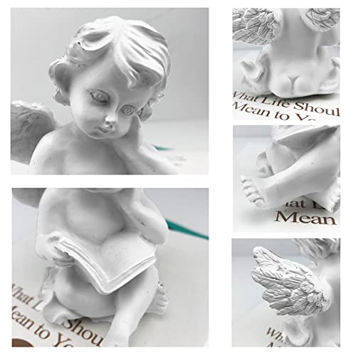 Asng Cherubs Angels Resin Garden Statue Figurine, Adorable Angel Sculpture Memorial Statue, Indoor Outdoor Home Garden Decoration (Reading Cherub)
