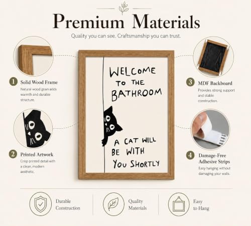 Framed Funny Cat Wall Art, Black White Animal Bathroom Painting, 12x16in - color: Black Cat, size: 12x16in