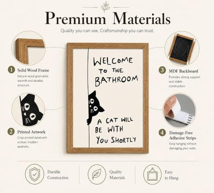 Framed Funny Cat Wall Art, Black White Animal Bathroom Painting, 12x16in - color: Black Cat, size: 12x16in
