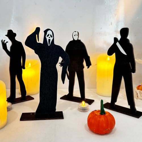 Halloween Decorations 4PCS Halloween Horror Movie Wooden Table Centerpieces