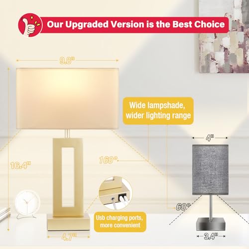 Gold Table Lamps Set of 2, 16.4" Bedside Lamps for Nightstand with USB C+A - color: A. White&Gold, size: Medium(16.4in)