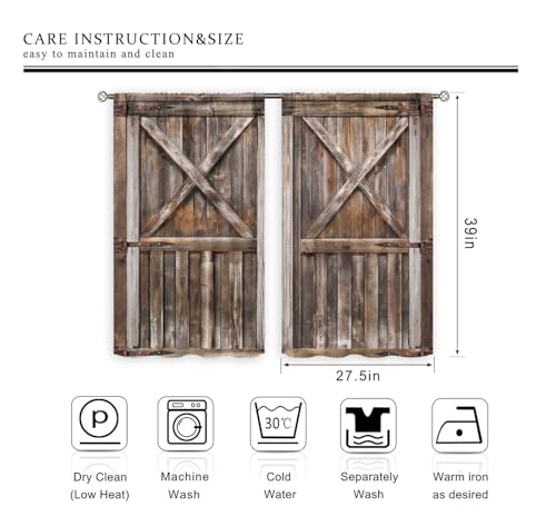 Wooden Rustic Barn Door Brown Wood Farmhouse Kitchen Curtains over Sink - color: E-brown, size: 27.5"W x 39"L (Pack of 2)