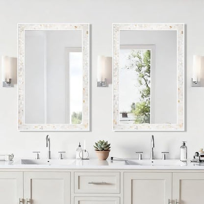 White Bathroom Mirrors for Wall 26x40 Inch, Coastal Wall Decor - size: 40"L x 26"W