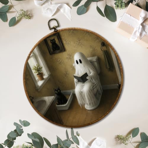 JUIOEIU Halloween Ghost Reading Black Cat Bathroom Round Wall Decor 996 - color: Bathroom ghost