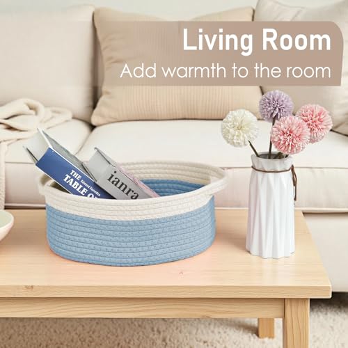 JMvicyroam Small Woven Basket, Empty Gift Basket, White&Blue/1 Pack - color: White&Blue, size: 1 Pack