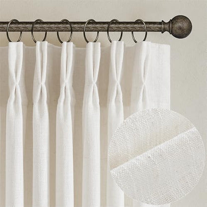 TWODRAPES Natural Pinch Pleated Linen Semi Sheer 84 Inch Curtains 2 Panels - color: Natural, size: 40"W x 84"L (Pack of 2)