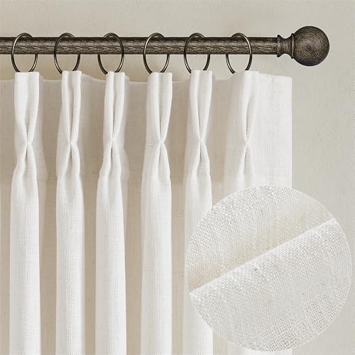 TWODRAPES Natural Pinch Pleated Linen Semi Sheer 84 Inch Curtains 2 Panels - color: Natural, size: 40"W x 84"L (Pack of 2)