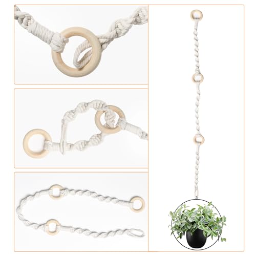 6 Pack Adjustable Macrame Plant Hanger Extenders Connectable Rope Hanging Plant Extender Handmade Woven Hanging Basket Extension with Wooden Ring for Indoor Outdoor Plant Pot Holder (Style 1, 6) - style: Style 1