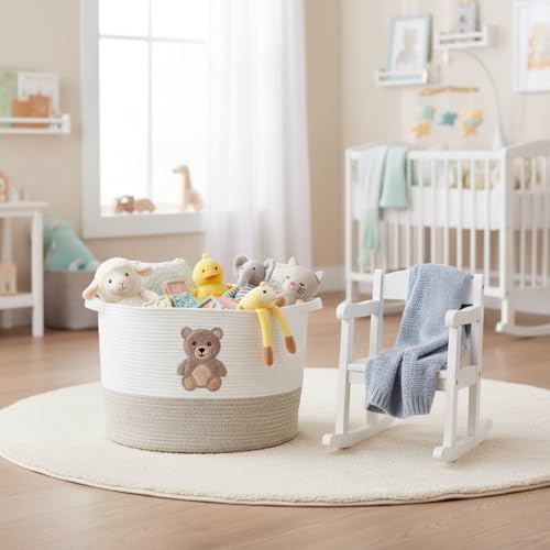 LemonRoad Large Woven Bear Basket, Cotton Rope, Funny Bear, Brown - color: Brown, size: Cotton Rope, style: Funny Bear