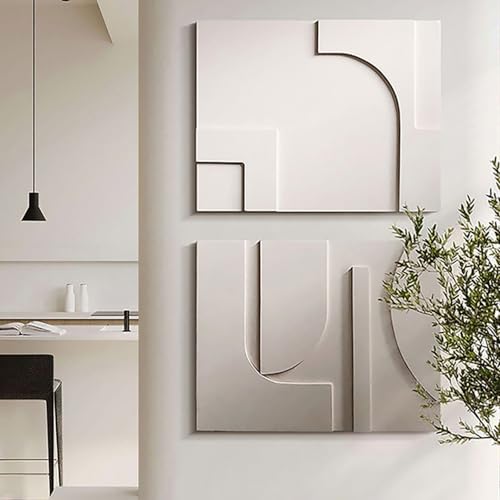homary 2-Piece White Japandi 3D Abstract Wall Art Set – Modern Minimalist Carved Wall Sculpture for Living Room & Office (White, 27.6" W x 1.2" D x 19.7" H, Wall Art) - color: White-2