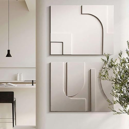 homary 2-Piece White Japandi 3D Abstract Wall Art Set – Modern Minimalist Carved Wall Sculpture for Living Room & Office (White, 27.6" W x 1.2" D x 19.7" H, Wall Art) - color: White-2