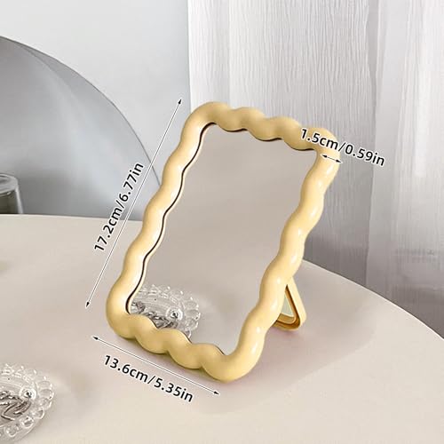Wave Table Desk Vanity Makeup Mirror Small Make Up Office Mirror Yellow - color: Yellow