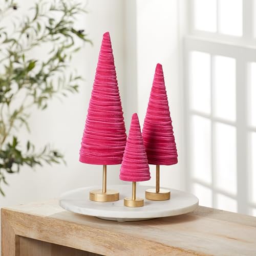 Pedestal Hot Pink Velvet Trees Set of 3 (Hot Pink) - color: Hot Pink