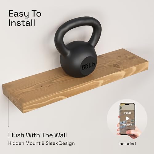 Natural Wood Floating Shelves for Wall 24 inch Oak, Wooden Bathroom Shelf - color: Gold Oak, size: 24 Inch