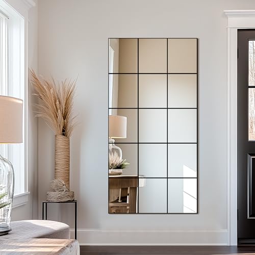 Delma Window Pane Full Length Mirror 28"x55" Large Window Wall Mirror Black - size: 55"L x 28"W
