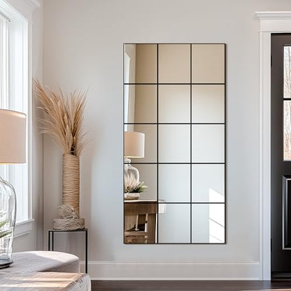 Delma Window Pane Full Length Mirror 28"x55" Large Window Wall Mirror Black - size: 55"L x 28"W