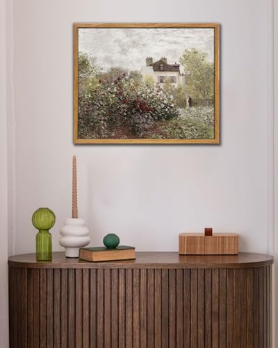 UPWOIGH Claude Monet Argenteuil Garden Framed Wall Art, 16 x 24 Inch - color: Brown Monet, size: 24"L x 16"W