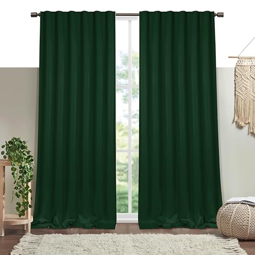 Forest Green Solid Panel Curtains, 84 Inches Long, Set of 2, 100% Cotton, Light Filtering for Privacy, Nature-Inspired Farmhouse Look, Great for Bedroom, Living Room, 54" W x 84" L - color: Forest Green, size: 54"W x 84"L (Pack of 2)
