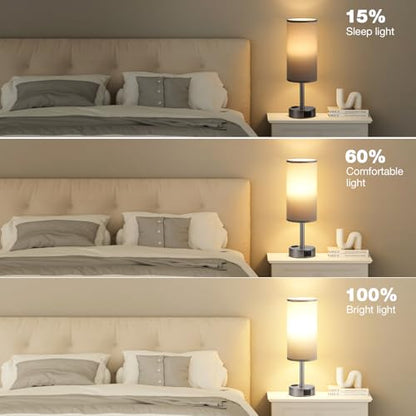 Fenmzee Grey Bedside Lamp for Bedroom, Dimmable Touch, USB A+C, AC Outlet - color: Grey - Grey, size: 14"