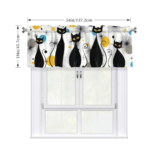Mid Century Cats Valances for Windows Rod Pocket Curtain Valance 1 Panel Short Curtains for Kitchen Bathroom Living Room Bedroom Window Treatments - color: Mid Century Cats