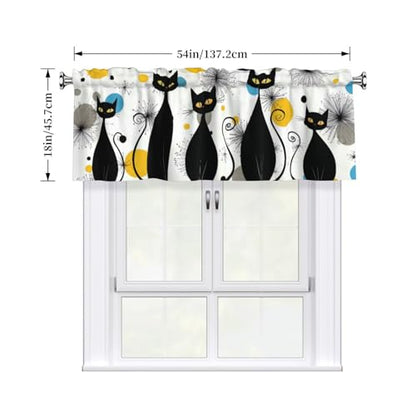 Mid Century Cats Valances for Windows Rod Pocket Curtain Valance 1 Panel Short Curtains for Kitchen Bathroom Living Room Bedroom Window Treatments - color: Mid Century Cats