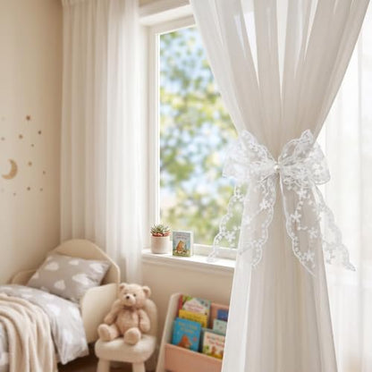 White Lace Bow Curtain Tiebacks 6-Pack, Vine Floral Curtain Holdbacks - color: White Vine Floral