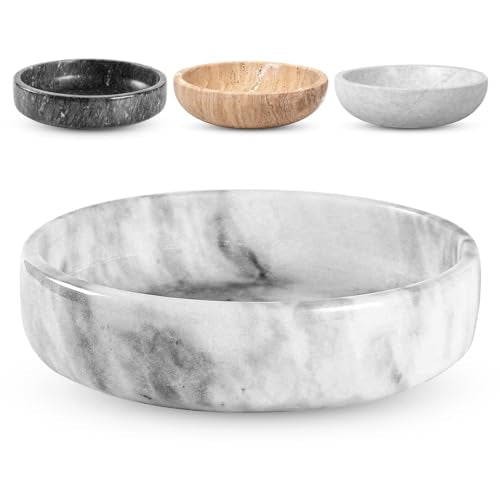 FNTSTICGOODS Marble Decorative Bowl - 7.5" White/Grey Solid Marble Centerpiece - Handmade Stone Fruit Bowl - Catch-All or Key Bowl for Kitchen - Modern Minimalist Decor - color: White / Grey - Marble
