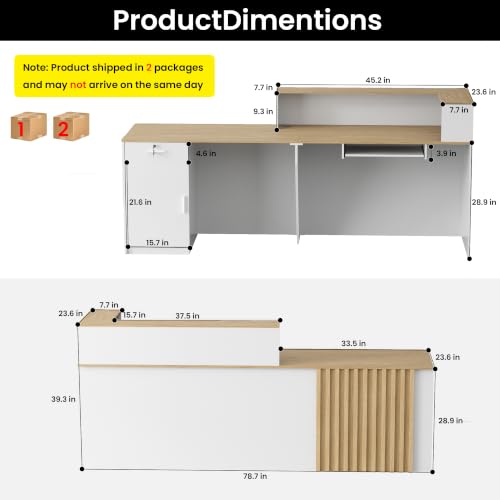 78.7" Reception Desk with Slat Panels for Office, Salon & Lobby - color: White/Oak, size: 78.7''L x 23.6''W x 39.3''H
