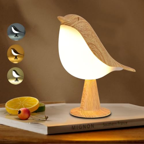 Small Cordless Bedside Lamp, Bird Lamp Touch Sensor, LED Table Lamp with Touch Dimmer,3 Level Brightness Nightstand Lamps, Rechargered Desk Lamp for Bedroom, Office, College Dorm Room - color: Light Wood Color-8.46"