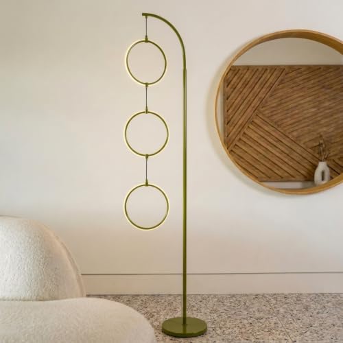 Brightech 3 Ring Lamp - 74" Dimmable LED Floor Lamp with 3 Hanging Light Rings, Modern Arc Standing Tree Lamp for Living Room, Bedroom and Office, 30W Warm White LED - Olive Green - color: Green
